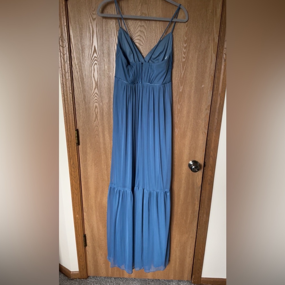 Davids Bridal Grey/blue floor length gown